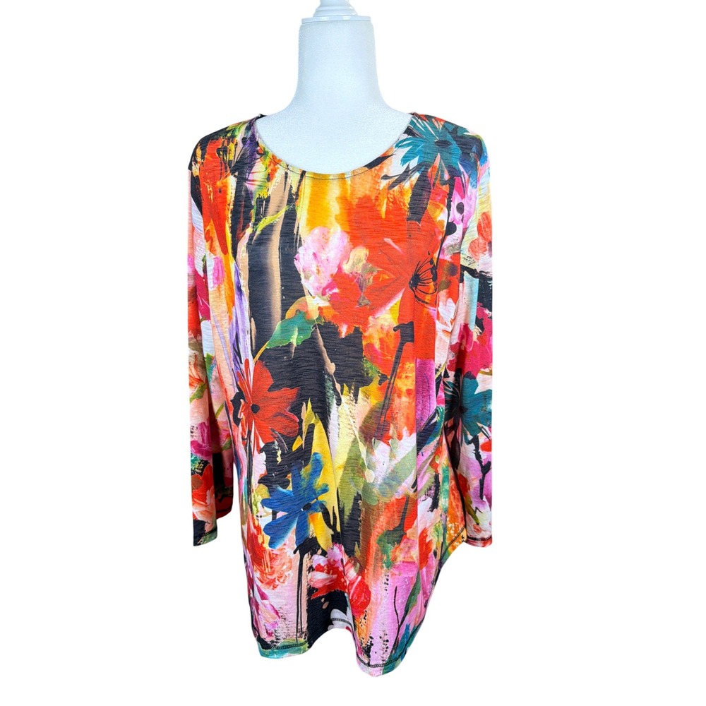 Jess & Jane Womens XL Poppy Floral Abstract Slub Knit Long Sleeve Tunic PS3-1857